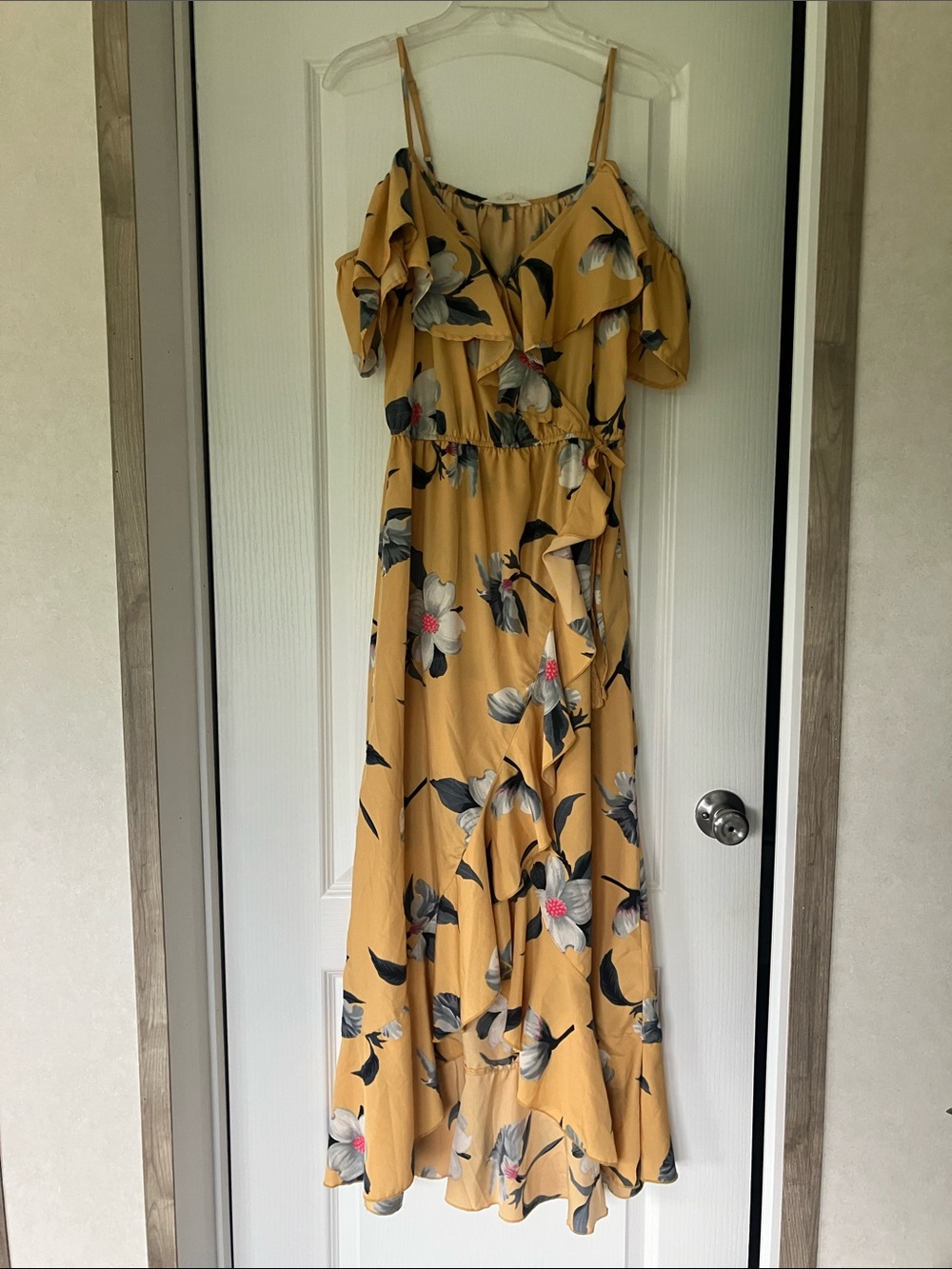 Blush Mustard Yellow Floral Off-Shoulder Maxi Dress